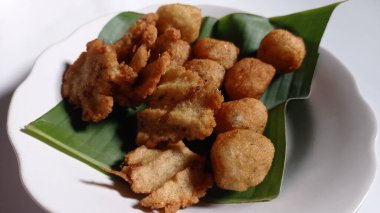 Indonesian traditional snacks made from grated cassava then mixed with anchovies or salted fish then fried