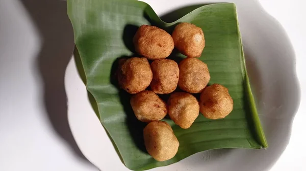 Indonesian Traditional Snacks Made Grated Cassava Given Brown Sugar Fried 免版税图库图片