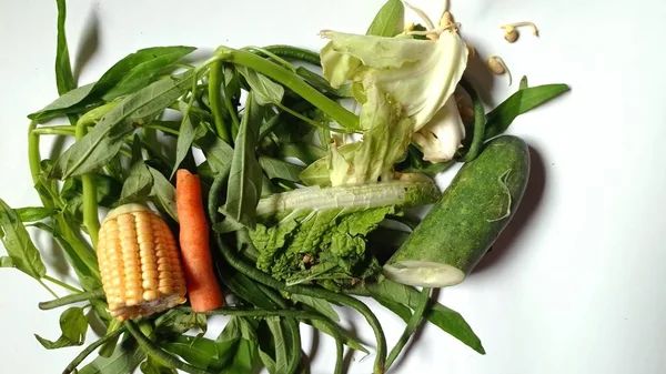 Ingredients Sour Vegetables Long Beans Young Corn Carrots Sprouts Spinach — Stock Fotó