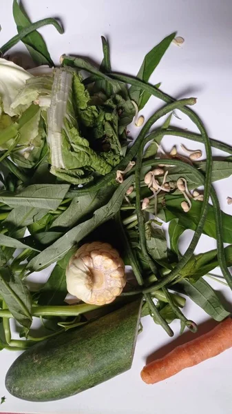 Ingredients Sour Vegetables Long Beans Young Corn Carrots Sprouts Spinach — Stock Fotó