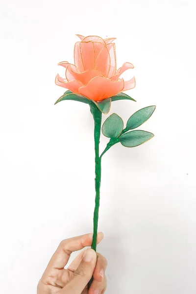 Artificial Peach Rose Made Nylon Fabric — Stock Photo, Image