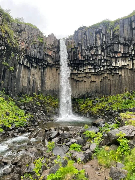 Beautiful Basalt Column Waterfall Mountains — Stock Photo, Image