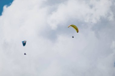 Babadag, Fethiye, Mugla, Turkey - September 2021: Paragliding take-offs at Babadag Mountain Above Oludeniz, Selective Focus