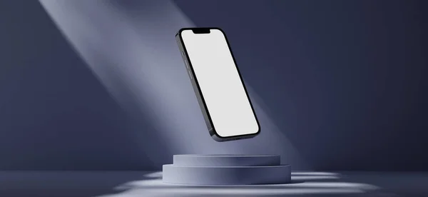 Renderowanie Smartfona Białym Ekranem Niebieskim Tle — Zdjęcie stockowe