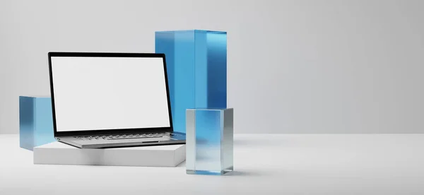 3d rendering of a laptop with a white background