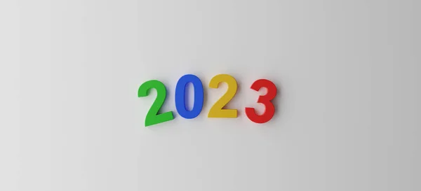 2023 New Year Colorful Plastic Fridge Magnet Lettering Rendering — Stock Photo, Image