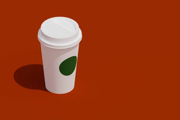 paper coffee cup with a lid on a orange background. 3d illustration