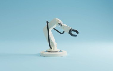 Mavi arkaplanı olan bir robotik kolun 3d görüntülemesi