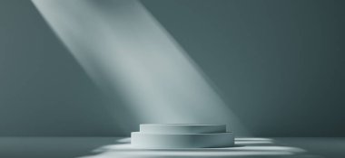 Beyaz arka planı olan bir podyum. 3d oluşturma.