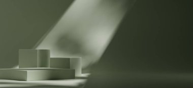 Beyaz bir podyumun hafif arka planda bir kaidesi olan 3D canlandırması.