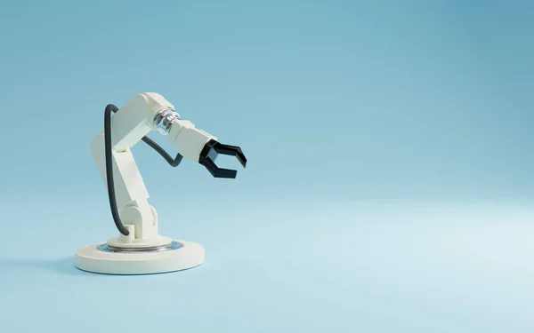 Rendering White Robotic Arm Blue Background — Stock Photo, Image