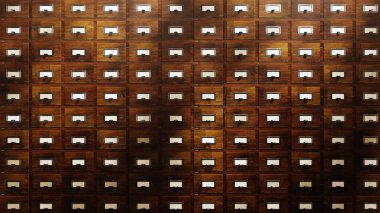 Antika kütüphane kartı katalogu ahşap çekmeceler dosya dolabı