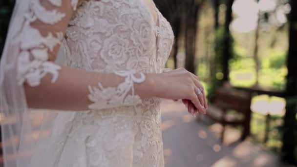 Hands Bride Beautiful Wedding Dress — Wideo stockowe