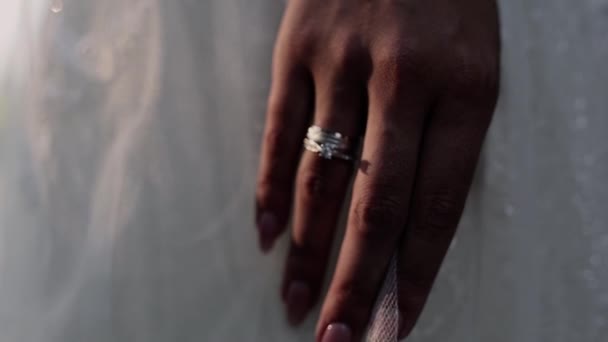 Bride Hand Ring Wedding Dress Morning — Wideo stockowe