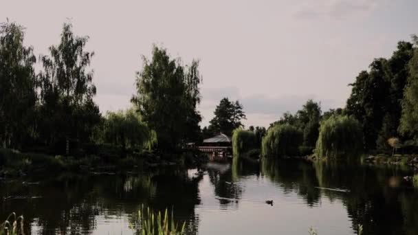 湖在美丽的公园里 岸边有一座房子 — 图库视频影像