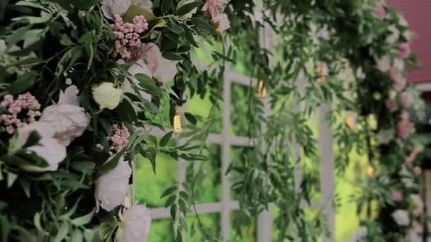 Arco Boda Verde Redondo Flores Cerca — Vídeos de Stock