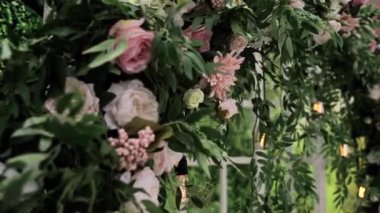round green wedding arch of flowers close up