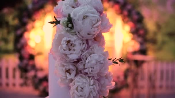 Big Beautiful Wedding Cake Evening Arch — Stock Video