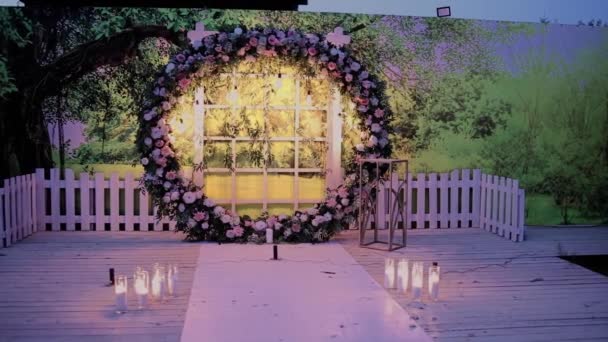 Wedding Arch Evening Light Bulbs — Stock videók