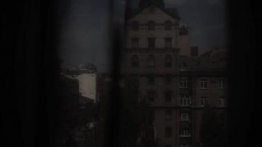 view of the city and buildings from the window