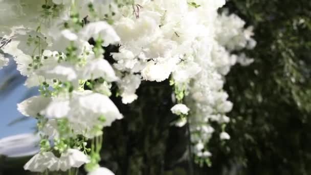 Beautiful White Flowers Close Wedding Arch — Stockvideo