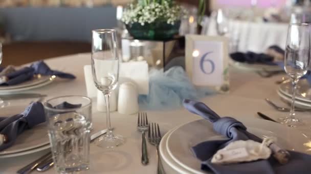 Festive Table Restaurant Decor Wedding — Stock Video