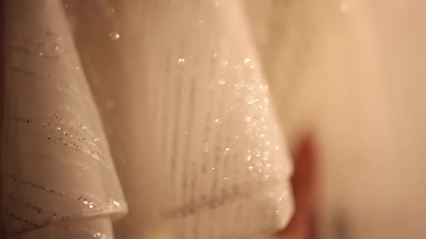 花嫁のウェディングドレスがスパンコールで美しく輝きます — ストック動画