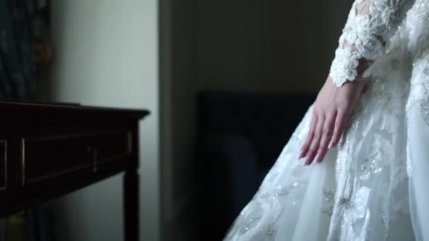 Gros Plan Une Mariée Dans Une Robe Mariée — Video