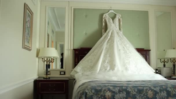 Robe Mariée Mariée Matin Dans Chambre — Video