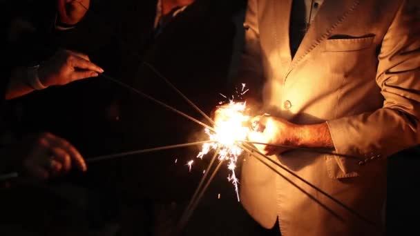 People Light Sparklers Party Evening — Stock Video