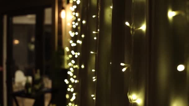 Festive Background Yellow Light Bulbs Defocused Bokeh — Stock Video