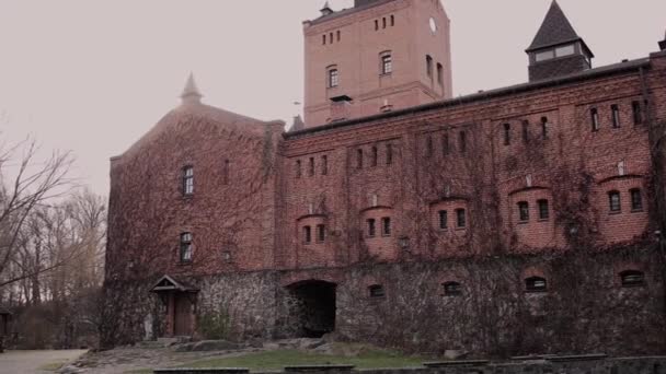 Vacker Gammal Tegel Slott Vid Solnedgången Bakgrund — Stockvideo