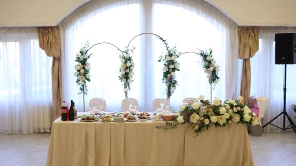 Banquete Casamento Restaurante Com Alimentos Bebidas — Vídeo de Stock