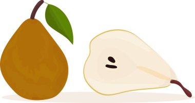 Beyaz zemin üzerinde yarı izole edilmiş sarı olgun bir armut.