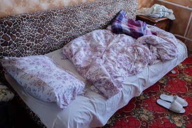 Odasında yatak ve yastık olan bir kanepe.