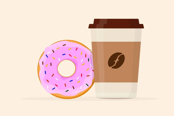 Cup Coffee Paper Cup Lid Donut — Stock Vector