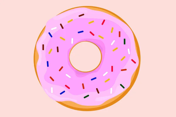 Ein Großer Donut Mit Rosa Füllung Und Bunten Streusel — Stockvektor