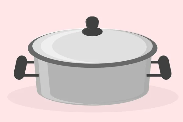一种金属平底锅 有锅盖 用来盛厨房用具作炊具 — 图库矢量图片