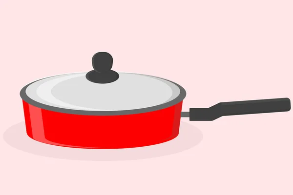 Red Saucepan Stewpan Cooking New Metal Lid Kitchen Item Vector — Stock Vector