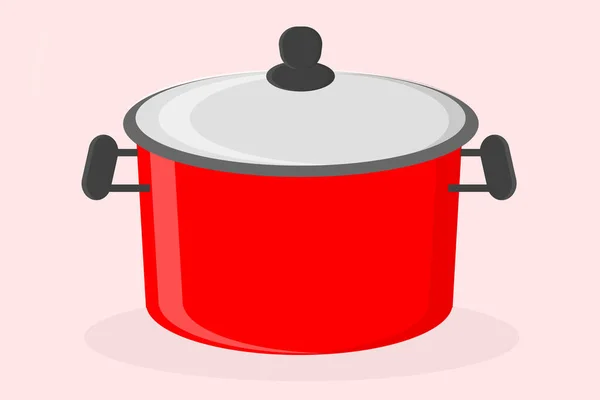 Ein Roter Metalltopf Mit Deckel Für Suppenküchenutensilien Zum Kochen — Stockvektor