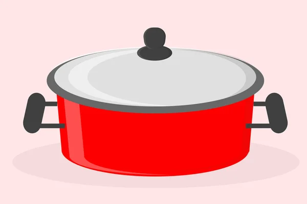 Une Casserole Métal Rouge Avec Couvercle Pour Les Ustensiles Cuisine — Image vectorielle