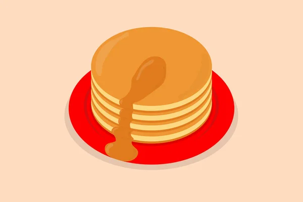 Tortitas Fritas Plato Espolvoreado Con Jarabe — Vector de stock