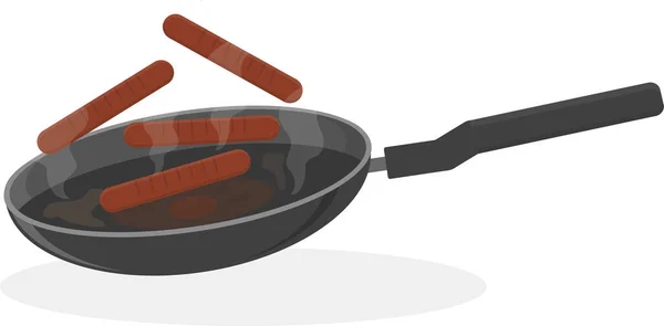 Смажені Ковбаски Сковороді Олії Сніданок Приготування — стоковий вектор