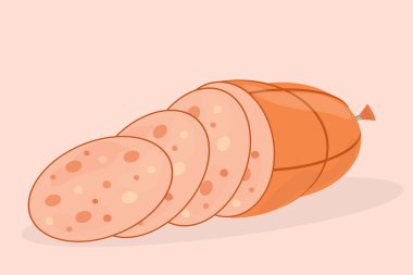 Bir parça jambon dilimlenmiş haşlanmış sosis.