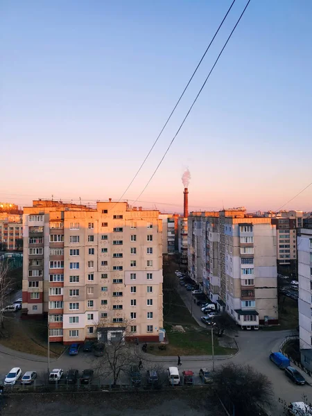 Coucher Soleil Sur Une Zone Sommeil Dans Ville Kiev — Photo