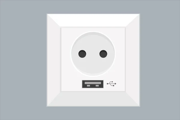 Una Toma Corriente Eléctrica Con Entrada Usb Color Blanco Pared — Vector de stock