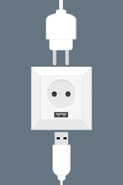 White Electric Socket Wall European Usb Interface — Image vectorielle