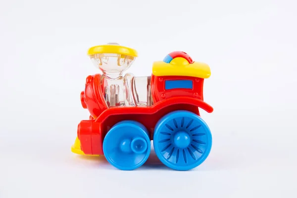 Une Locomotive Vapeur Jouet Plastique Pour Enfants Sur Fond Blanc — Photo