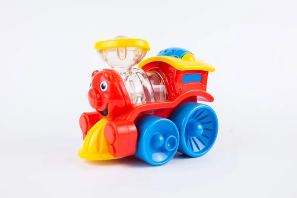 Children Plastic Toy Steam Locomotive White Background — Photo