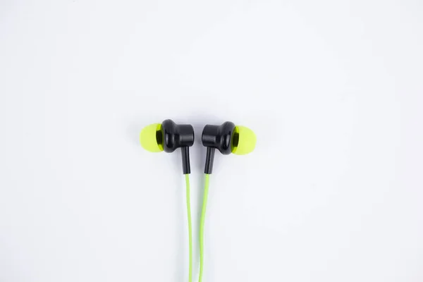Audio Music Headphones Light Green Color White Background — Fotografia de Stock